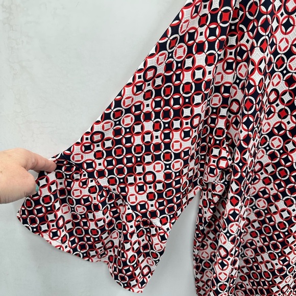 RUBY RD Red-Black bell sleeve plus size polyester stretch coastal grandma top 2X - Picture 4 of 11